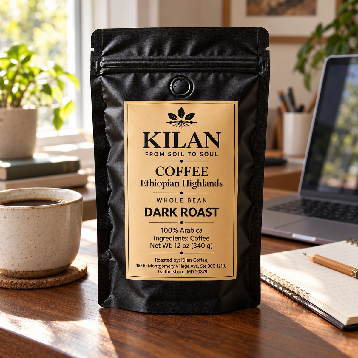 Kilan Coffee – Bold Dark Roast Ethiopian Highlands Whole Bean (12 oz)
