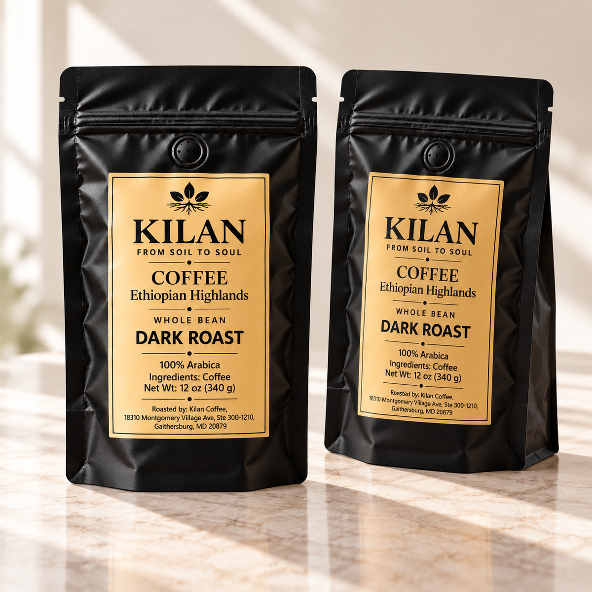 Kilan Coffee – Bold Dark Roast Ethiopian Highlands Whole Bean (12 oz)