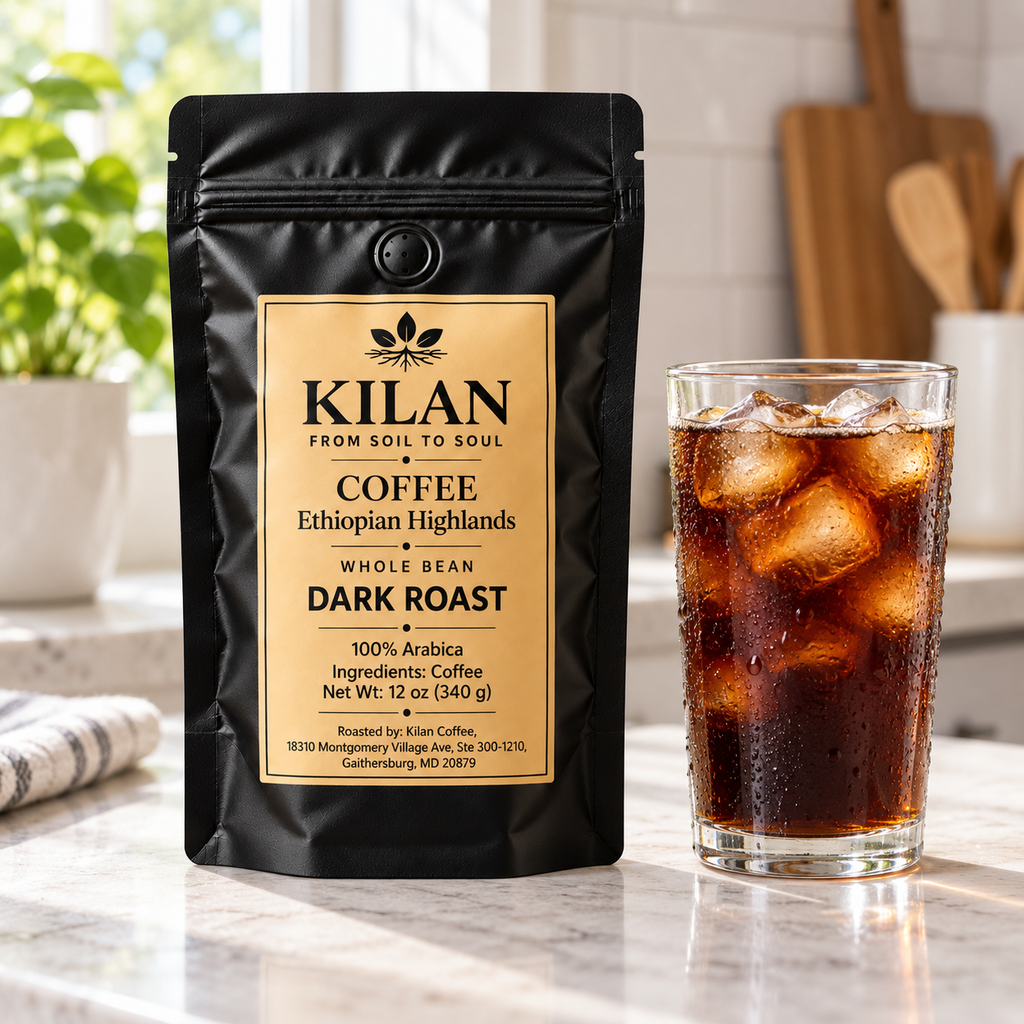 Kilan Coffee – Bold Dark Roast Ethiopian Highlands Whole Bean (12 oz)