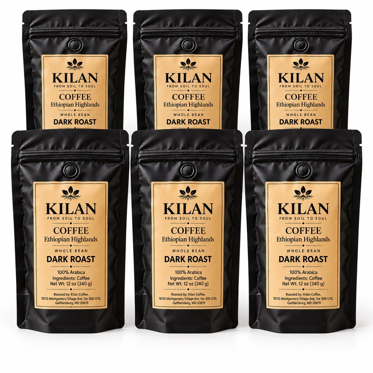 Kilan Coffee – Bold Dark Roast Ethiopian Highlands Whole Bean (12 oz)