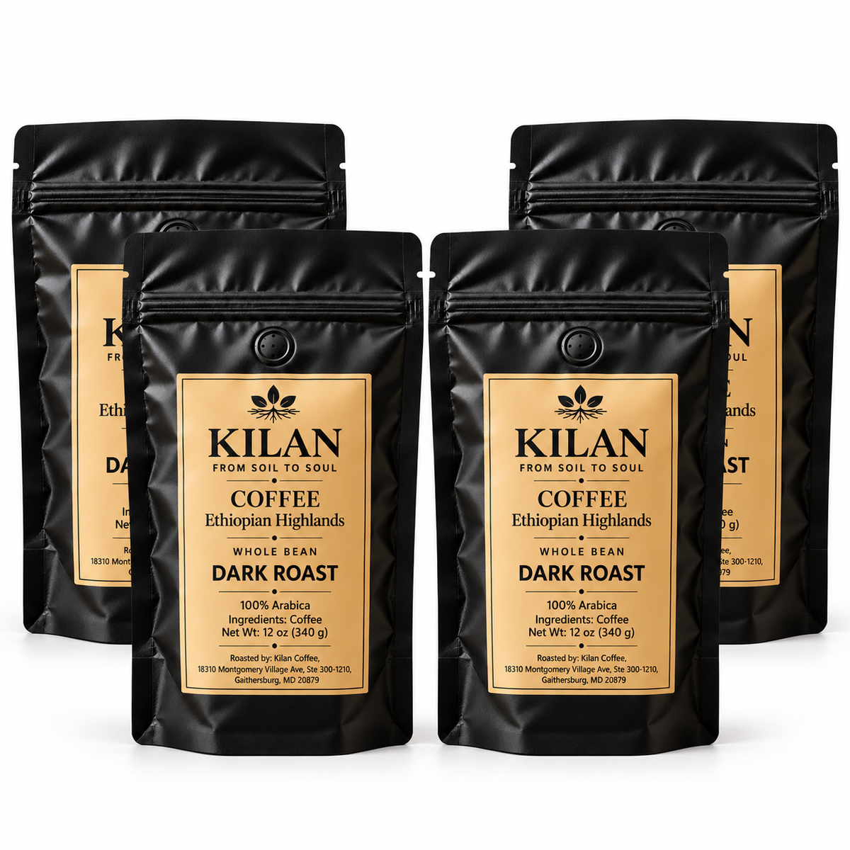 Kilan Coffee – Bold Dark Roast Ethiopian Highlands Whole Bean (12 oz)