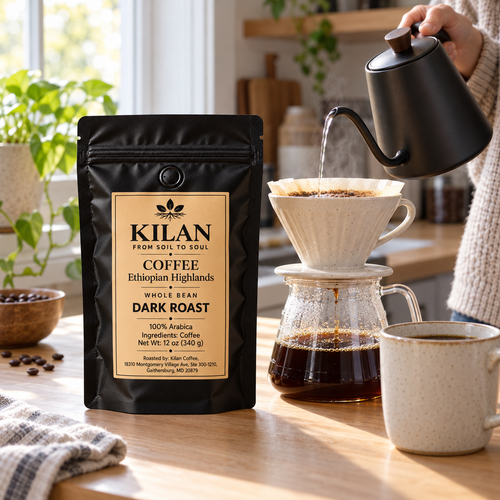 Kilan Coffee – Bold Dark Roast Ethiopian Highlands Whole Bean (12 oz)
