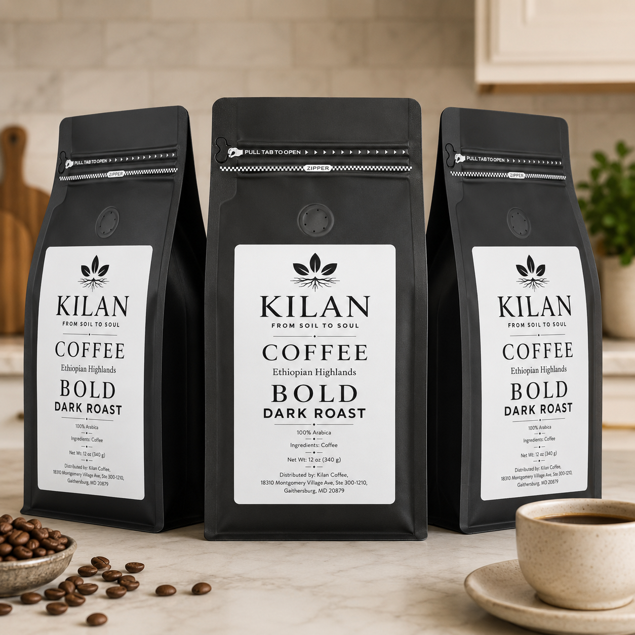 Kilan Coffee – Ethiopian Highlands Bold Dark Roast Whole Bean (12 oz)