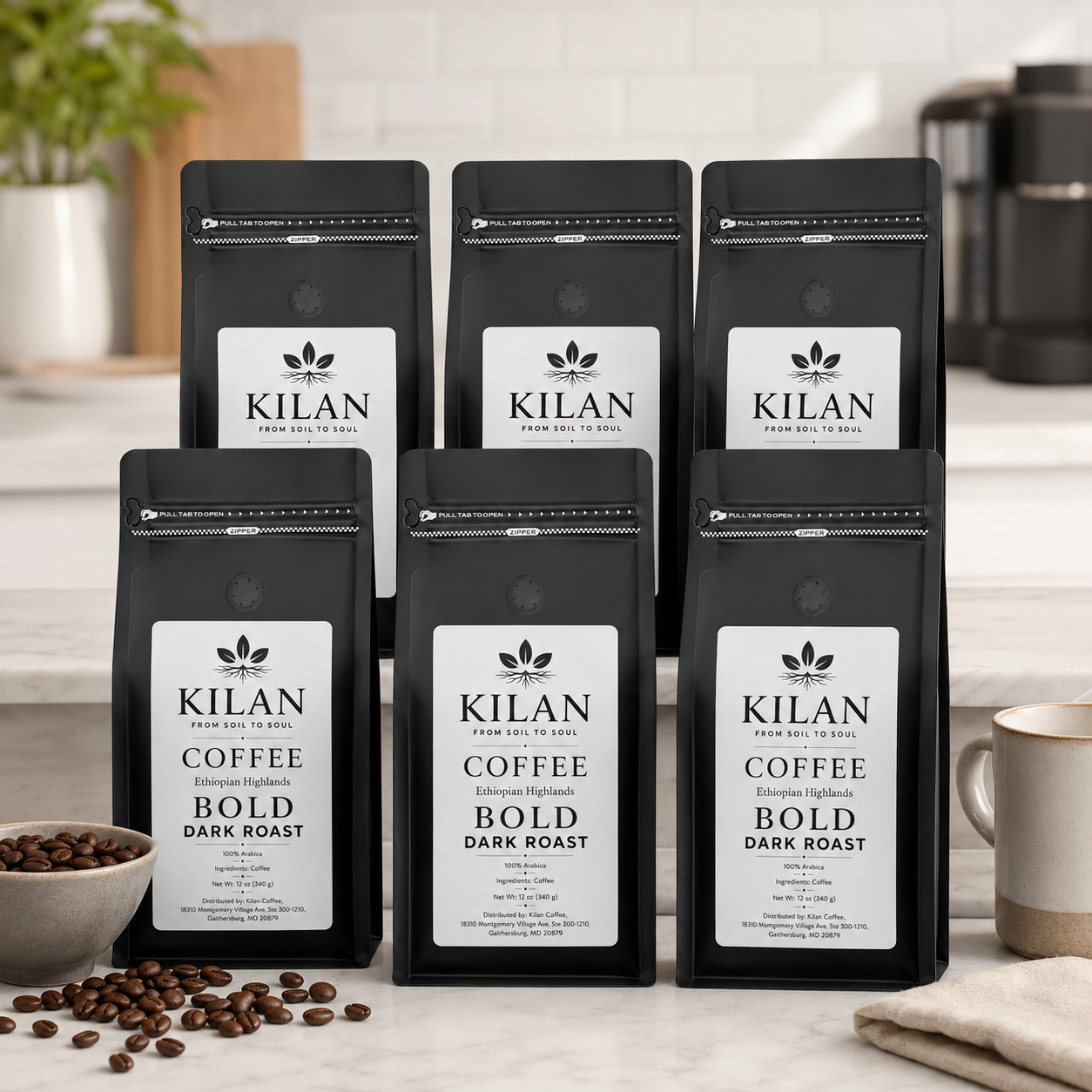 Kilan Coffee – Ethiopian Highlands Bold Dark Roast Whole Bean (12 oz)