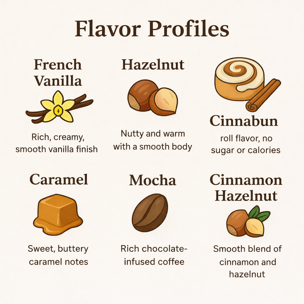 Chart of flavor profiles with icons and descriptions on a white background