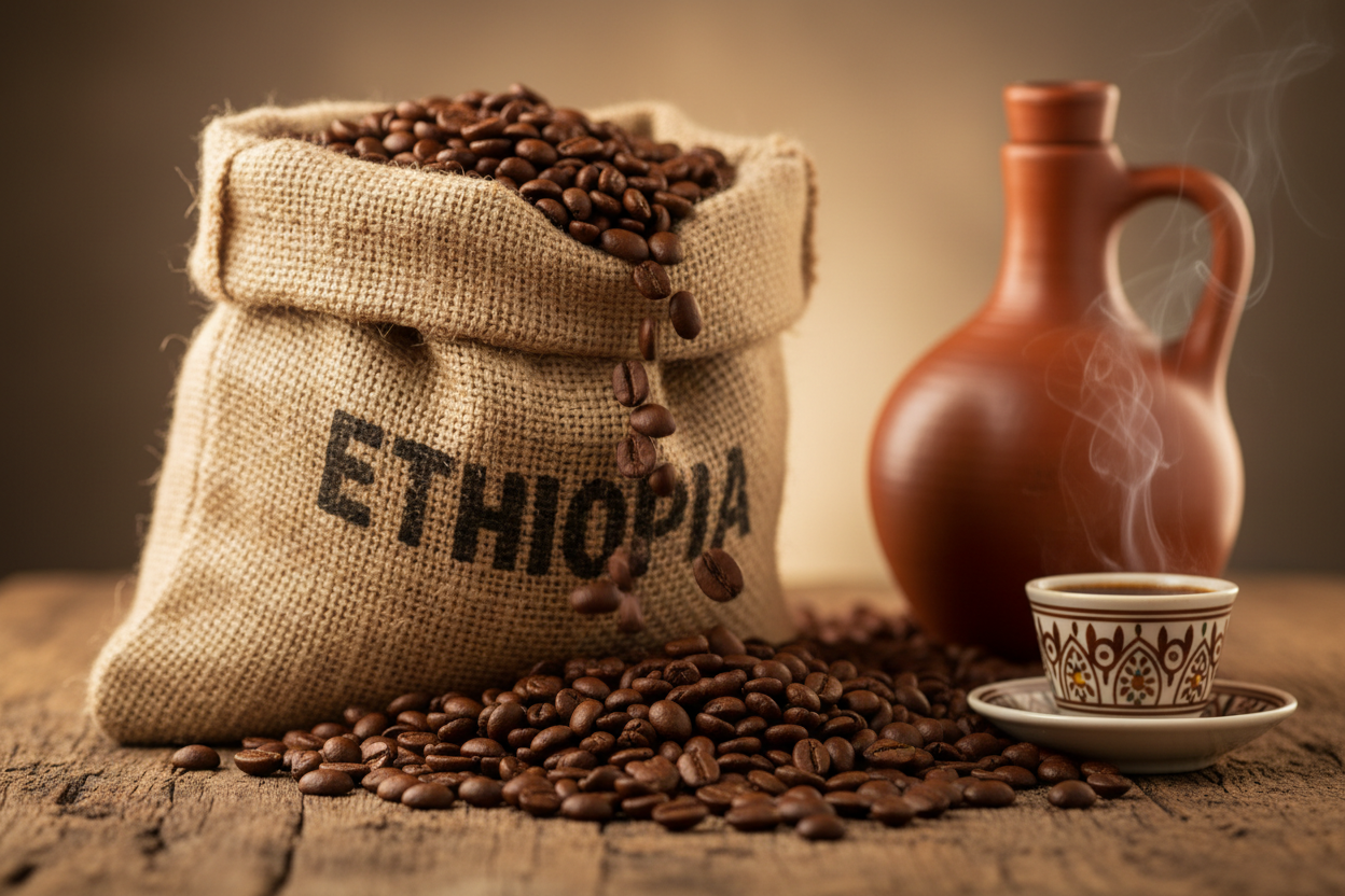 Ethiopian Coffee Beans and Jebena